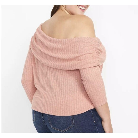 NWT Lane Bryant One Shoulder Ribbed Knit Top Size 18/20 Banded Hem Honey Ginger - Picture 2 of 14